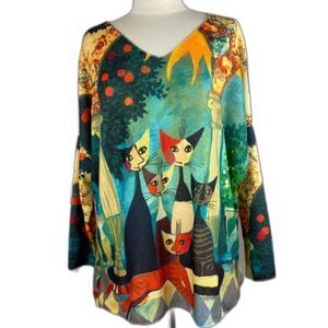 Italian Colorful Cat Print Tunic Rosina Wachtmeister Wearable Art Lg